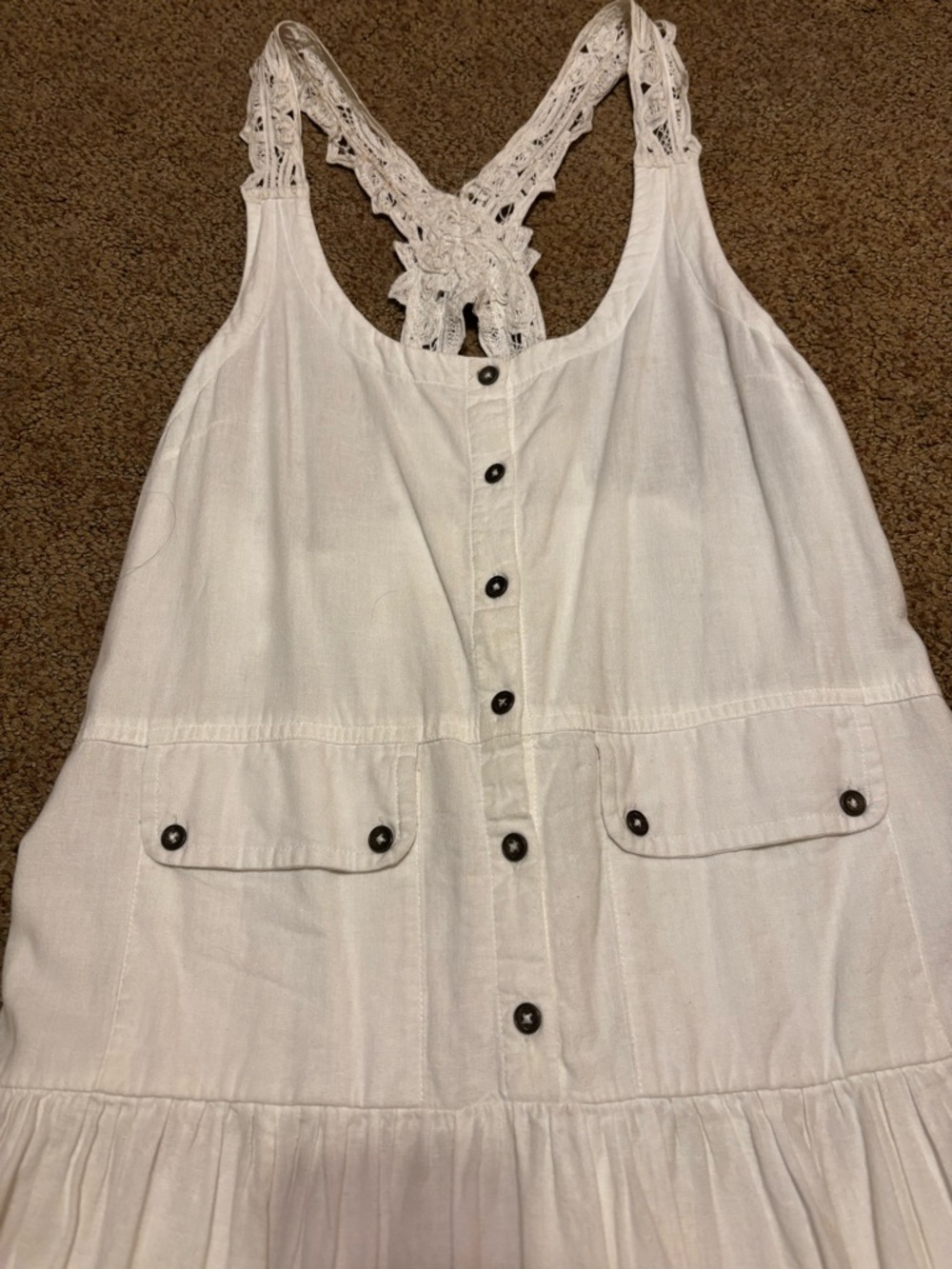 Free People Mayner Linen Cotton Battenburg Lace Trims Midi Dress - Picture 6 of 12